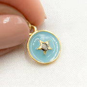 Diamond Sterling Silver Round Star Enamel Charm